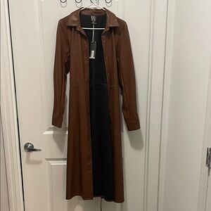 Brown Faux Leather trench coat